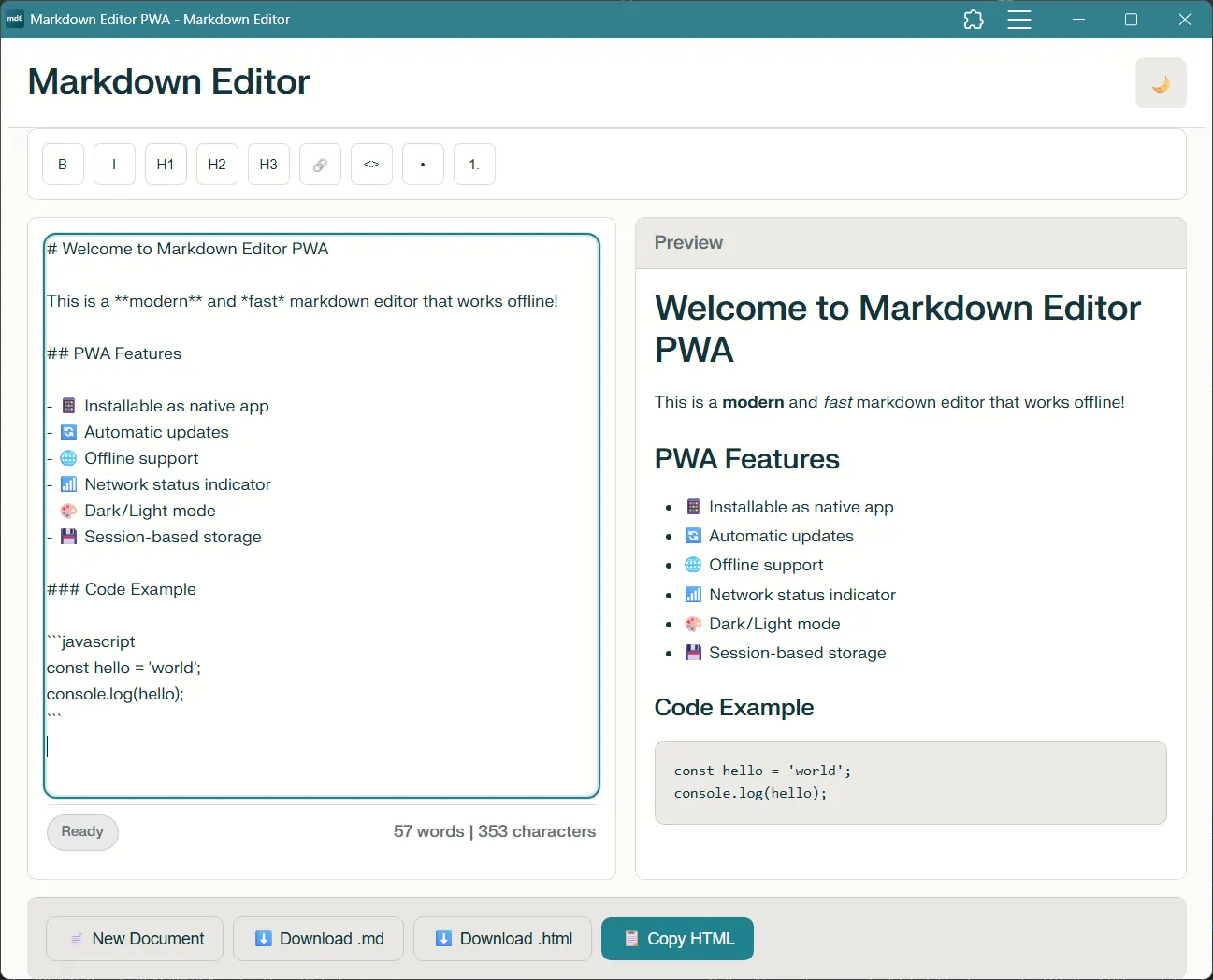 Markdown Text Editor PWA